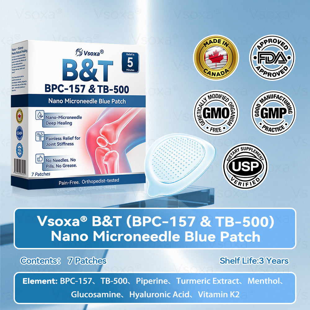 Regain Flexible Joints in Just 2 Weeks! 💪 𝑉𝑠𝑜𝑥𝑎® 𝐵&𝑇 (BPC-157 & TB-500) Nano Microneedle Patch 👨‍🔬 Dual-Peptide Pain Relief & Joint Repair | Repairs Arthritis, Rheumatism, Neuropathy & Sports Injuries | Fast-Acting · Non-Invasive · FDA-Grade Purity